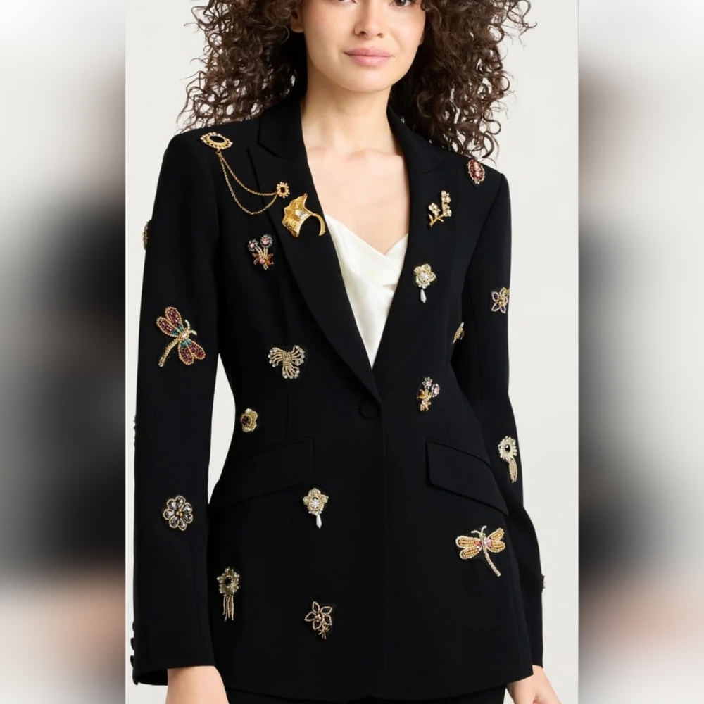 Cinq à Sept Black Embroidered Blazer